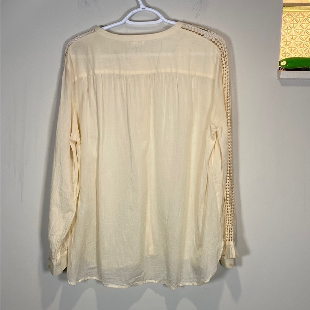 Pablo Cream Relaxed 100% Cotton Button Down Blouse Crocheted- French Importation - Picture 7 of 9